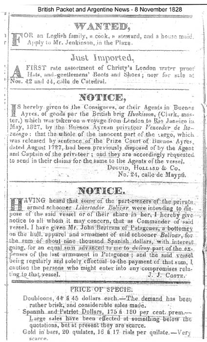 claims on the lost cargo of the 'Huskisson'